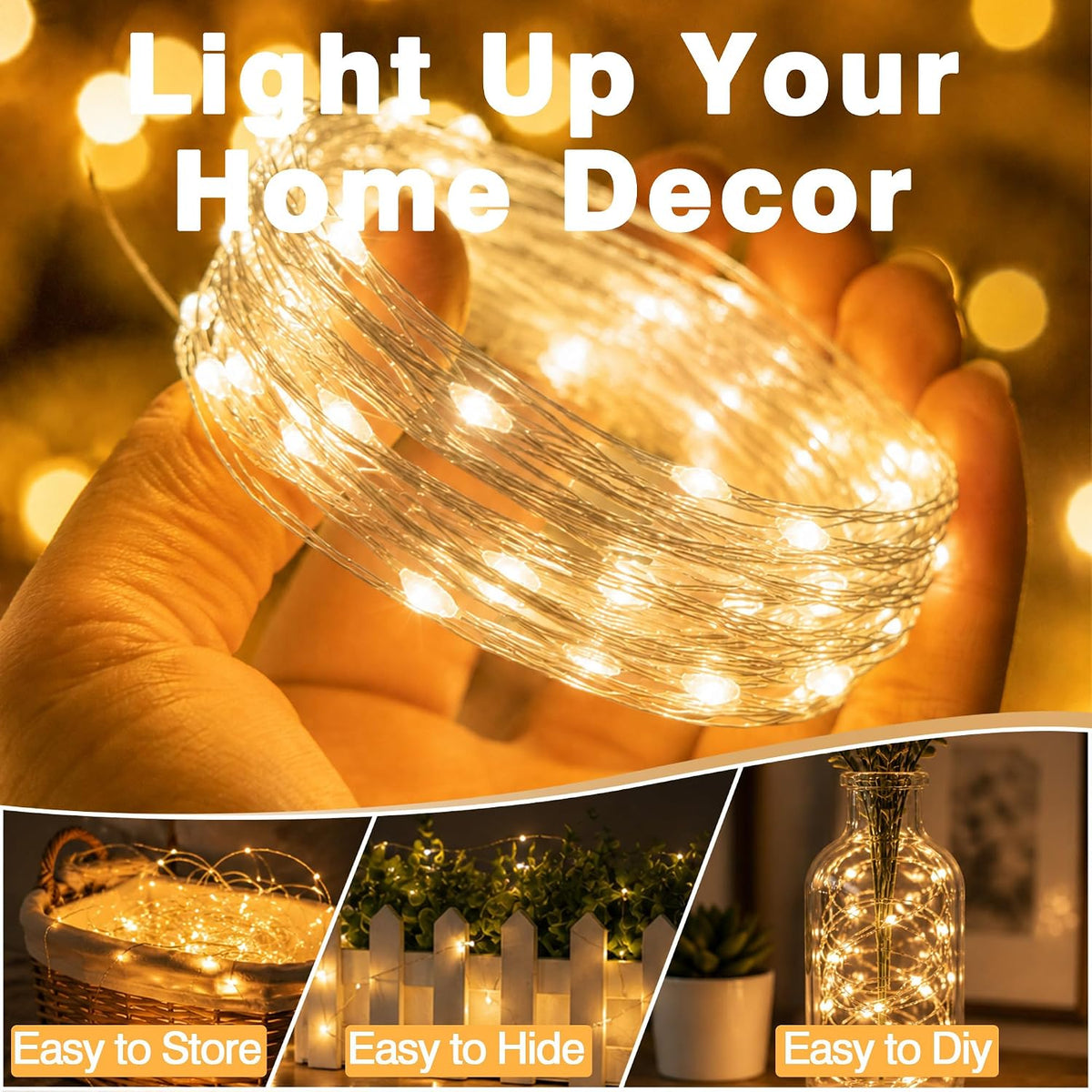 33FT 100 LED Plug in Fairy Lights with 13 Modes & Timer, Warm White