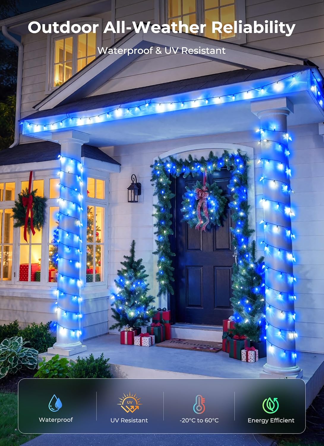 2 Pack Total 100 LED C6 Battery Operated Christmas Lights Blue & White