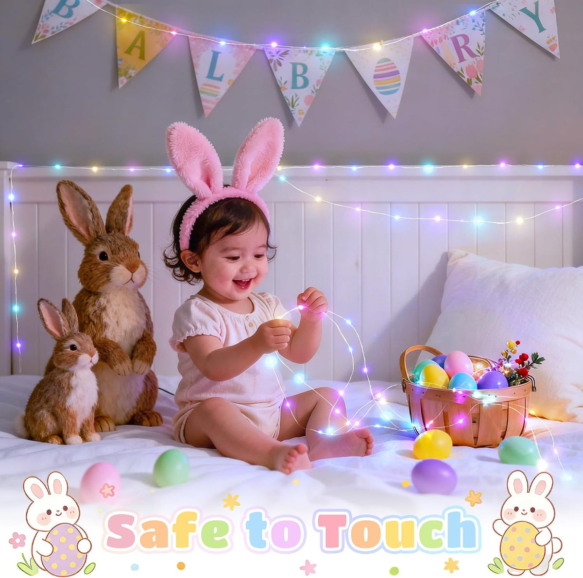 JMEXSUSS 100 LED Easter Fairy Lights Indoor Pastel Christmas Lights USB