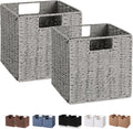 Vagusicc Wicker Basket, Set of 2 Hand-Woven Wicker Storage Basket, Foldable 11 inch Cube Storage Bins, Storage Baskets for Organizing Shelves, Closet Organizers and Storage Bins, Gray (11″×11″×11″)