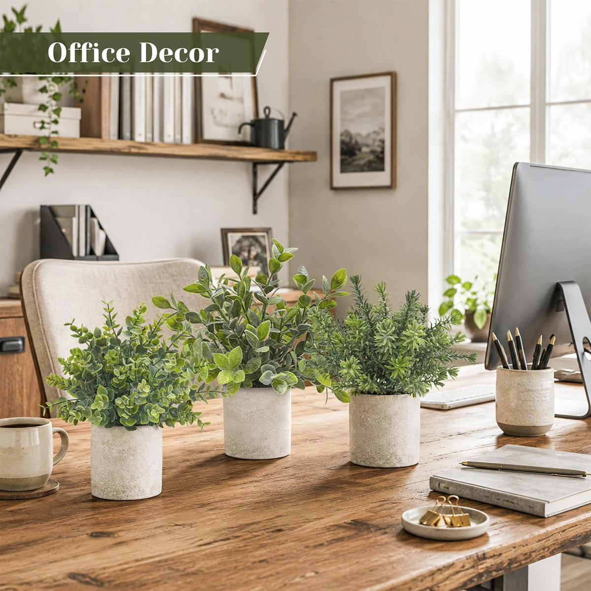 Der Rose 3 Pack Fake Plants Artificial Plants for Office Bathroom Decor