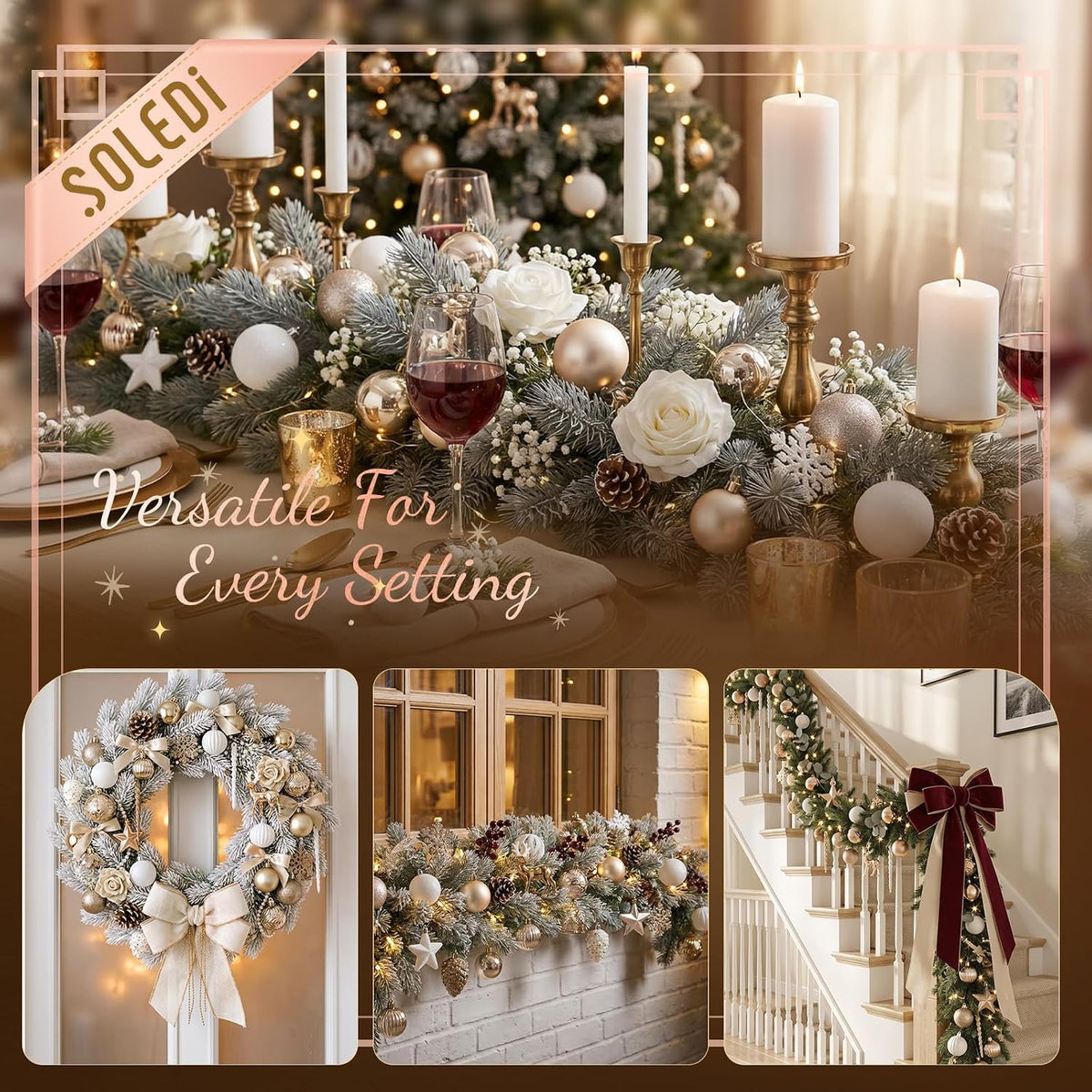 SOLEDI 132pcs Christmas Tree Ornaments Set, 2026 Christmas Tree Decorations