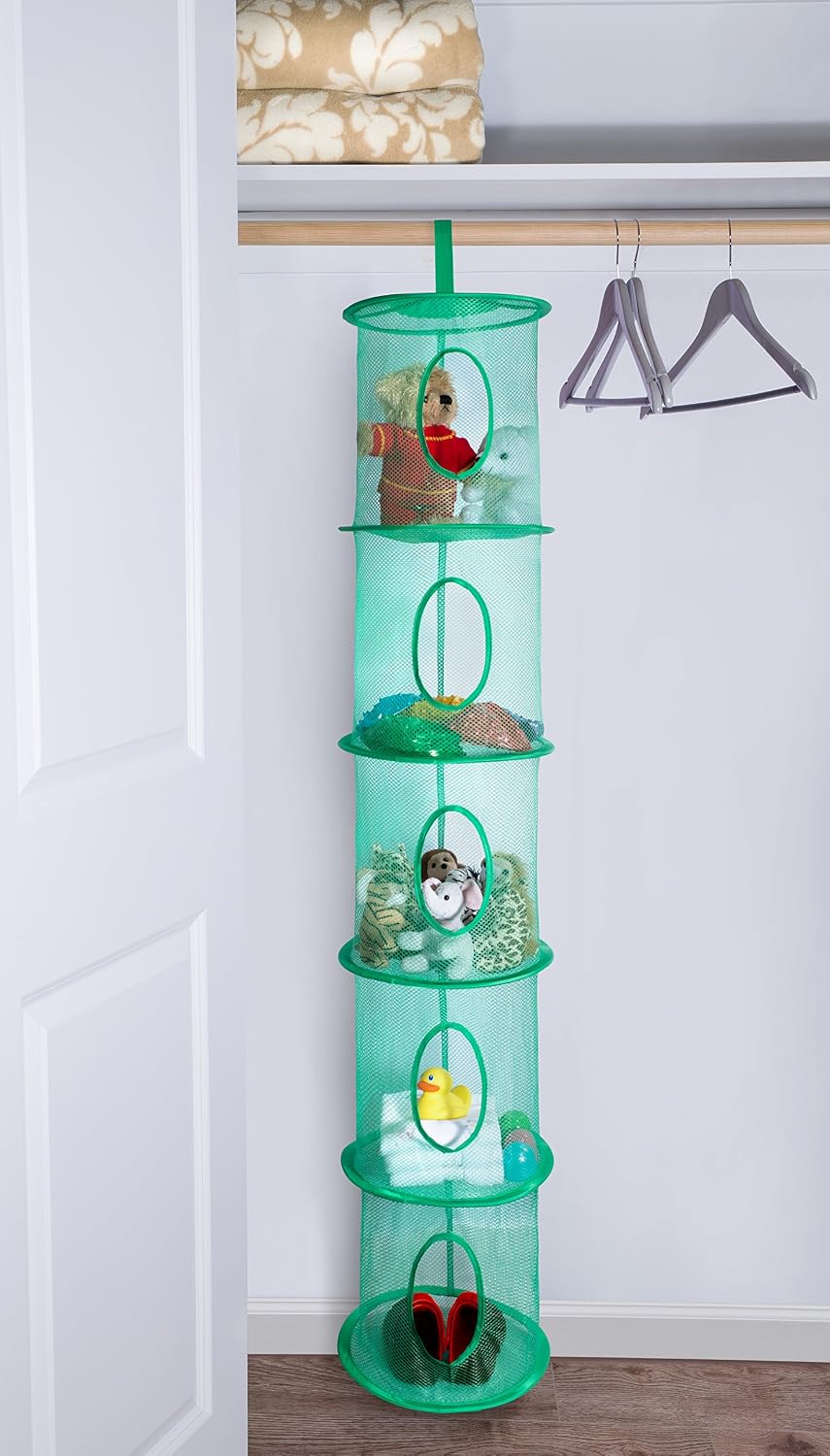 Handy Laundry 5-Shelf Storage Organizer - 12" X 59" - Hang in Your Children's Room or Closet - Fun Way to Organize Kids Toys or Store Gloves, Hats and Mittens - Attaches Easily to Any Rod (Green)