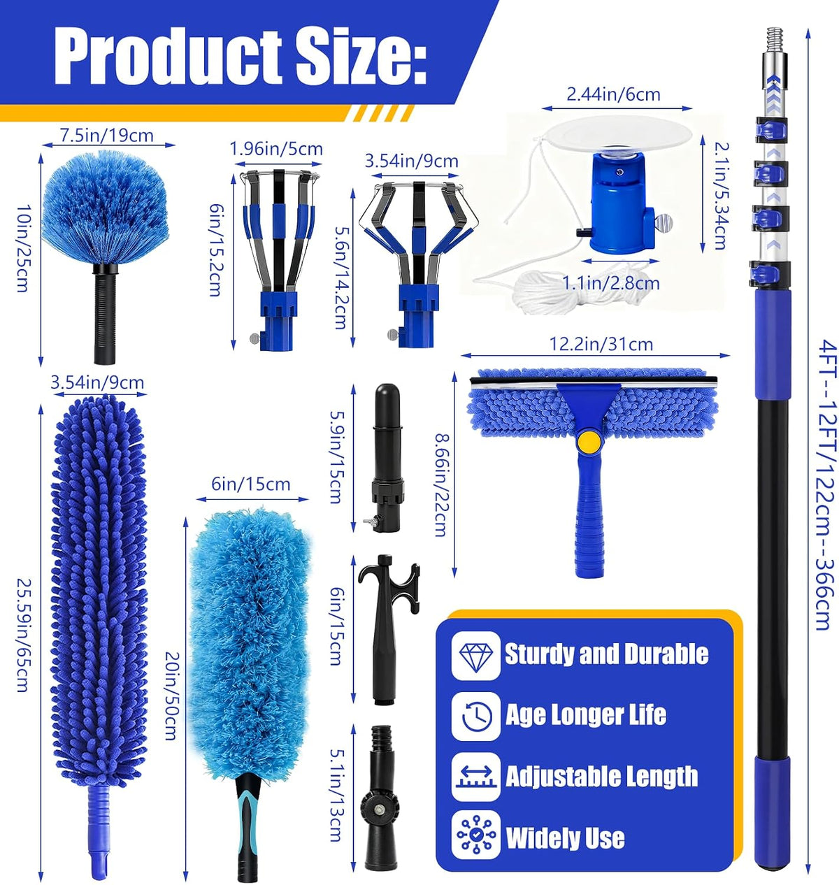 20FT Light Bulb Changer for High Ceilings Kit with Extension Pole Blue
