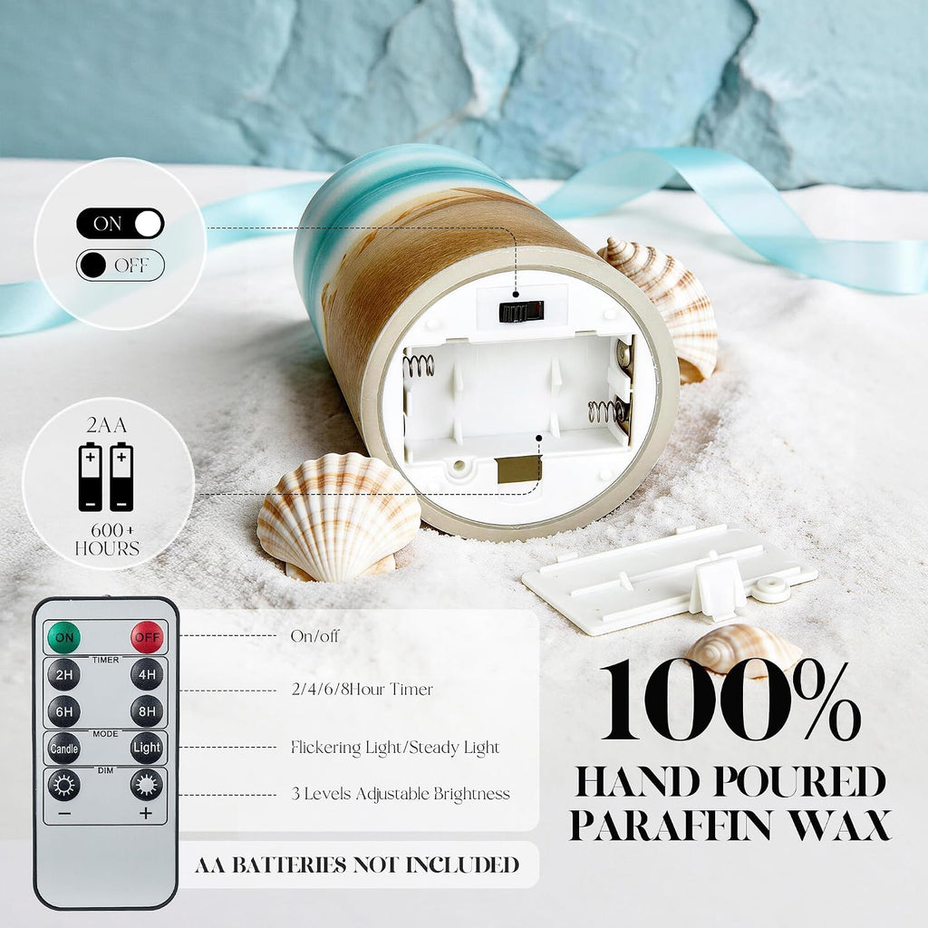 Beach Coastal Ocean Decor Seashell & Starfish Battery Flameless LED Candles
