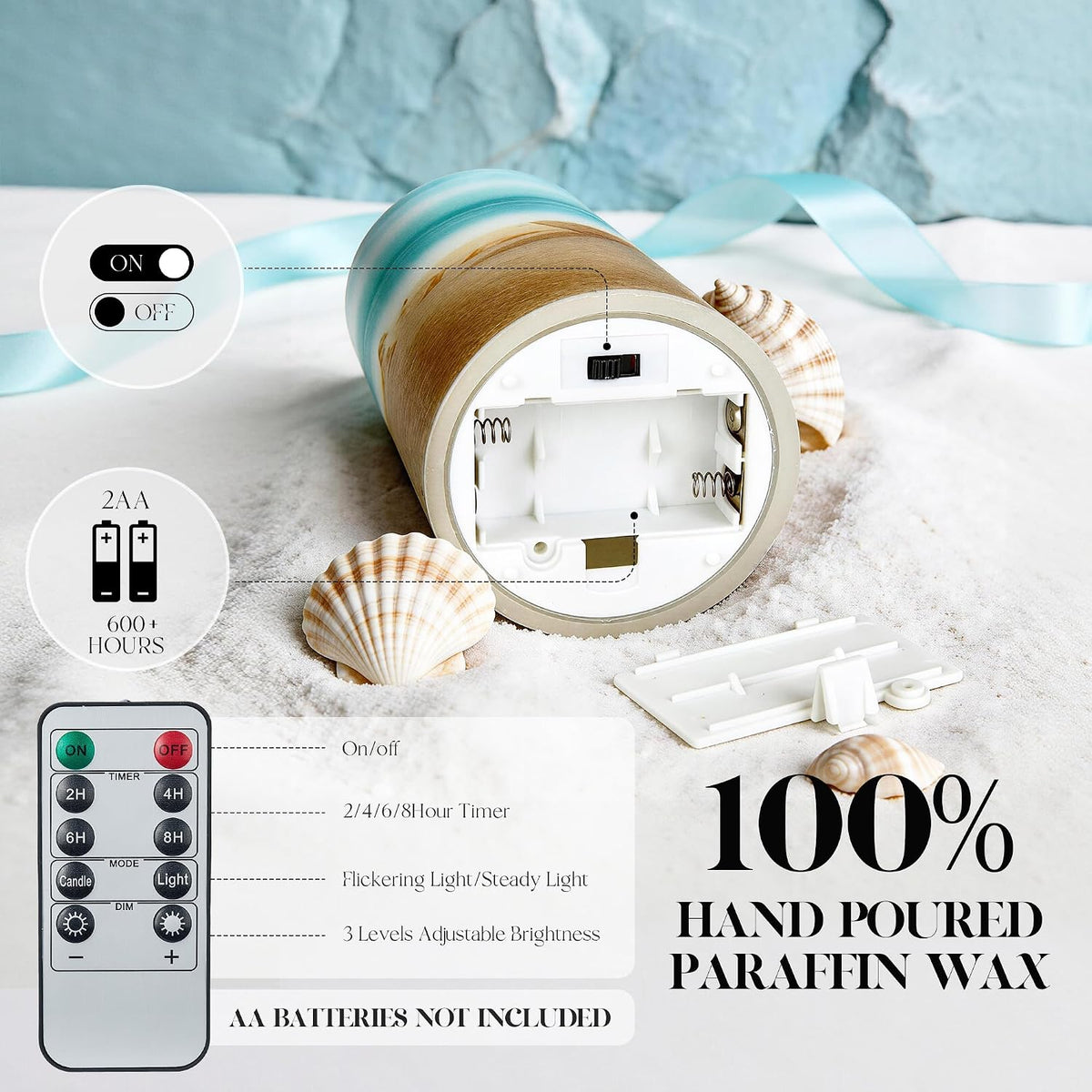 Beach Coastal Ocean Decor Seashell & Starfish Battery Flameless LED Candles