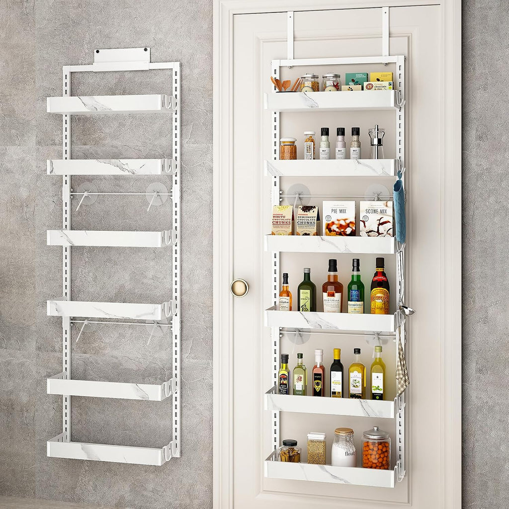 BUKFEN Over the Door Pantry Organizer, 6-Tier Adjustable Basket Spice Rack