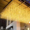 LED Ceiling Icicle Lights, 16.4FT 216 LEDs 8 Modes Twinkle Christmas Hanging Fairy String Curtain Lights for Parties Mall Patio Yard Indoor Outdoor Decoration Warm White, 5M
