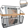 Wall File Organizer with Wooden Trim, Wall Mounted Magazine Holder, Hanging File Organizer, Metal Wire Hanging Magazine Rack for Living Room and Office, Hanging Paper Organizer, 2 Packs