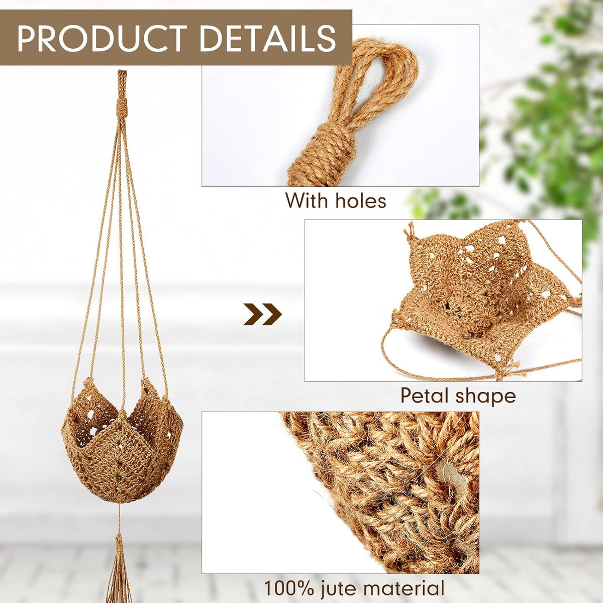 Shappy 2 Pack Boho Macrame Plant Hanger, Large Hanging Planter Plant Holder Pot Hanger Hanging Basket Wall Planters, Plants Lover Gift for Indoor Garden (Classic,Brown)