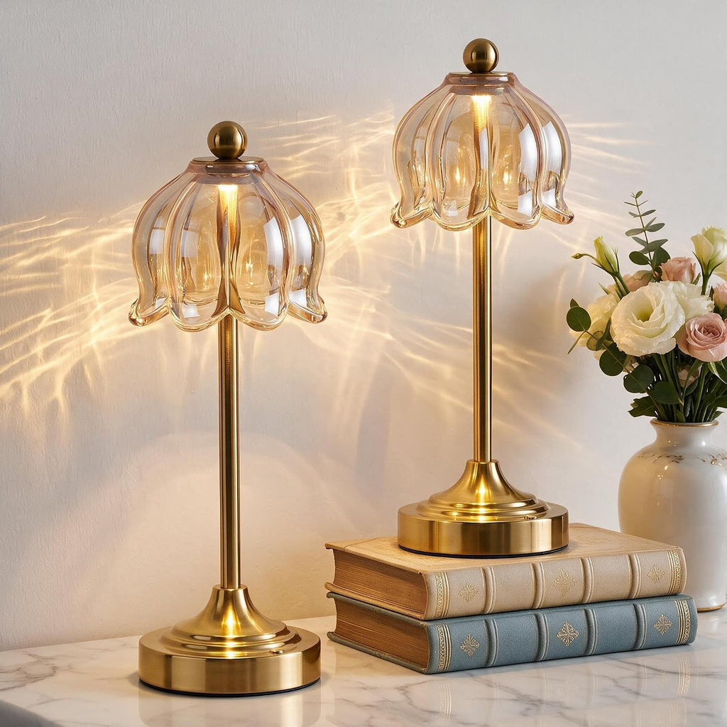 Cordless Touch Table Lamp with Glass Shade (Amber, 2 Pack)