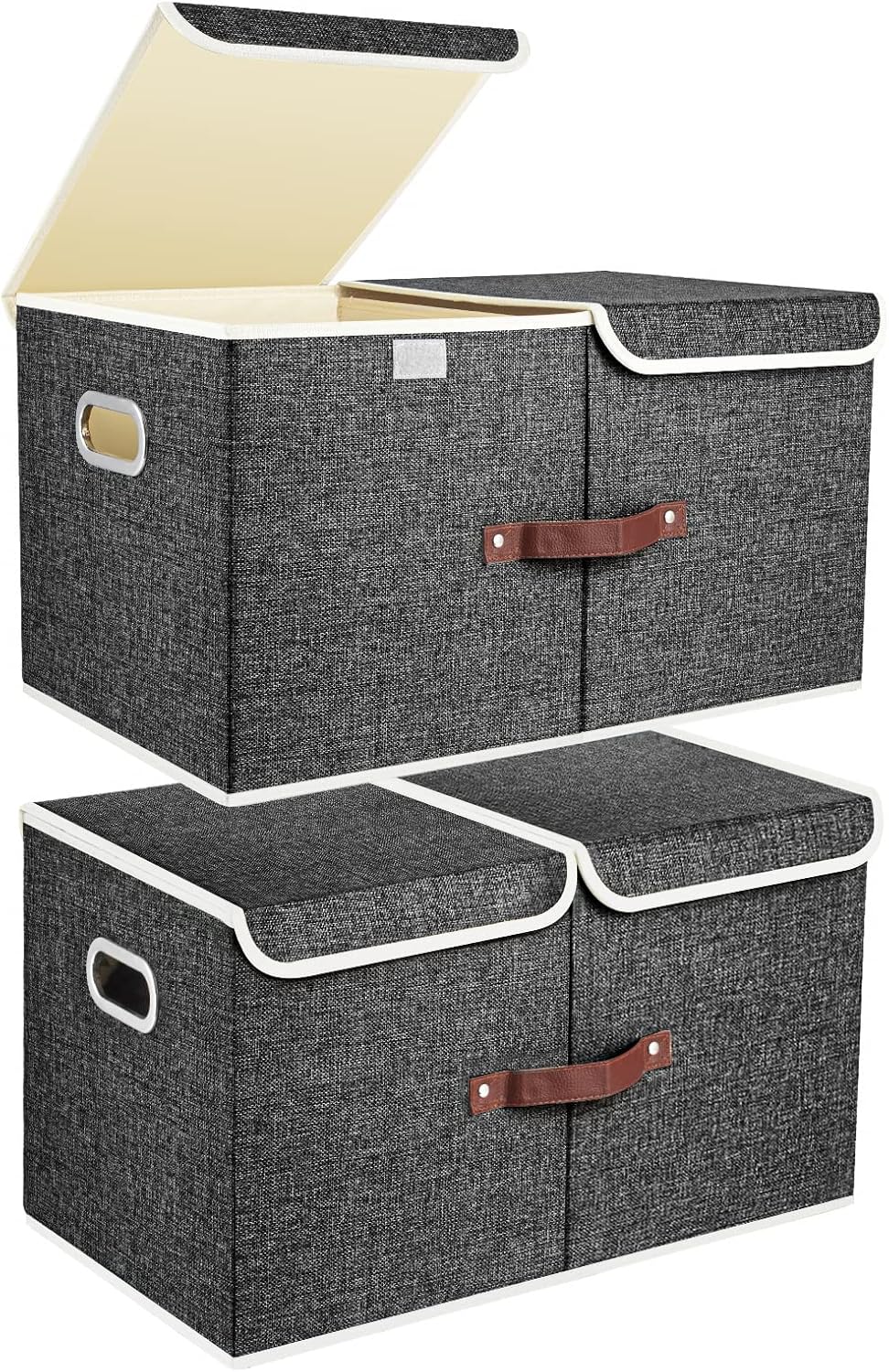 TYEERS Extra Large Collapsible Storage Bins with Lids and Compartments, Washable, Fabric Storage Boxes, 21.7x13x11.8 inches, 2 Pack, Black