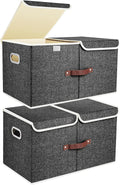 TYEERS Extra Large Collapsible Storage Bins with Lids and Compartments, Washable, Fabric Storage Boxes, 21.7x13x11.8 inches, 2 Pack, Black