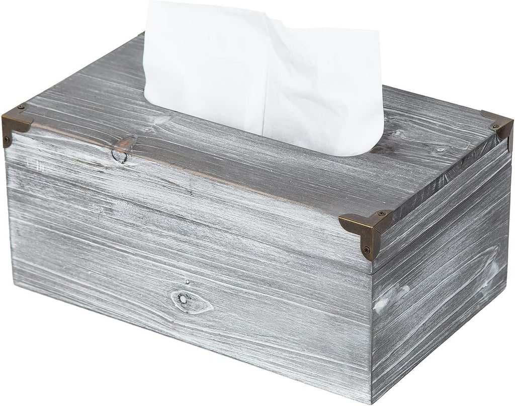 Distressed Wooden Rustic Tissue Box Holder Tissue Box Cover Napkin Dispenser for Bathroom Living Room Dining Room Bedroom Toilet (Grey White)