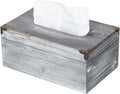 Distressed Wooden Rustic Tissue Box Holder Tissue Box Cover Napkin Dispenser for Bathroom Living Room Dining Room Bedroom Toilet (Grey White)