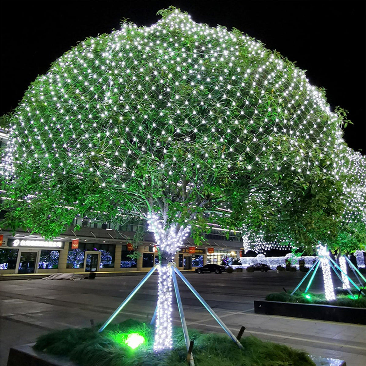 LJLNION Christmas Net Lights, 360 LED 12ft x 5ft Connectable Mesh Fairy String Lights, 8 Modes Low Voltage Safe Adaptor for Xmas Trees, Bushes, Wedding, Outdoor Holiday Garden Decorations, Cool White