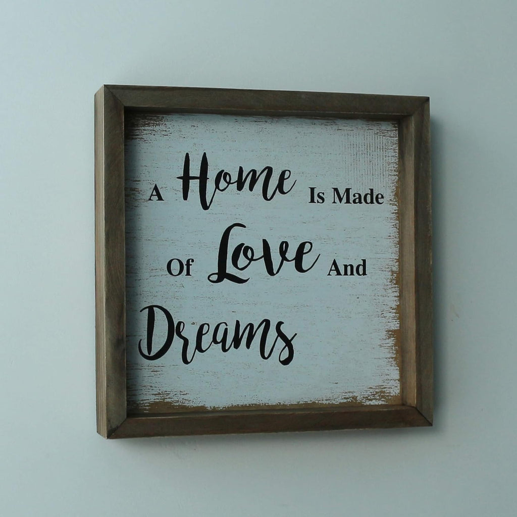 CVHOMEDECO. Vintage Distressed A Home is Made of Love and Dreams Shadow Box Frame Wall Mounted Hanging Decor Art, 9-3/4 x 9-3/4 Inch