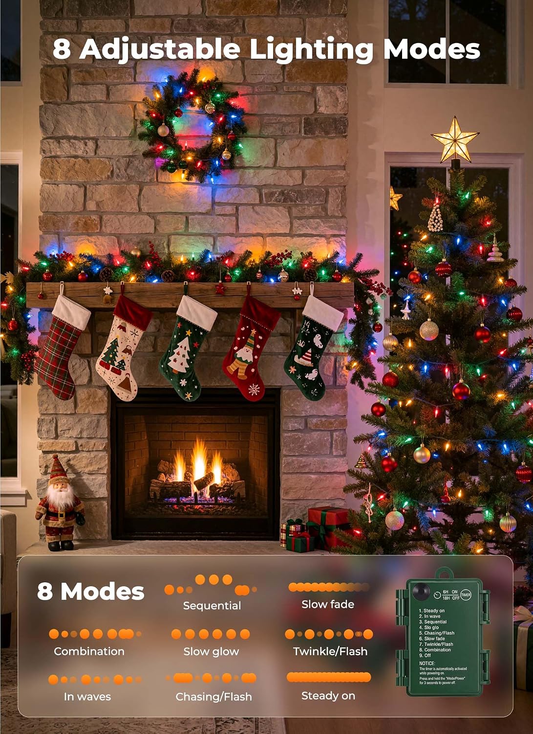 Brightown Battery Operated Christmas Lights, 4 Pack Total 200 LED 71.2Feet