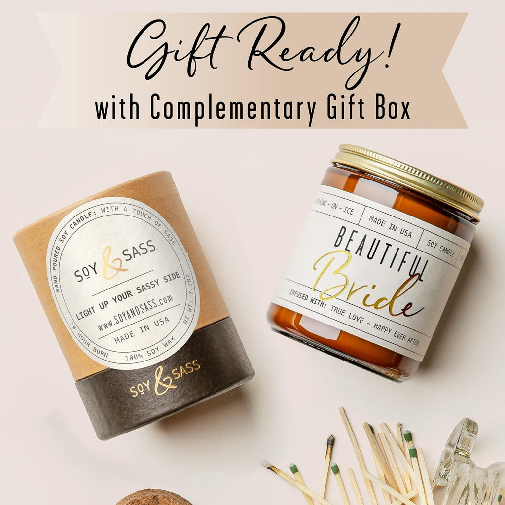 Bridal Shower Gifts Ideas, Best Bridal Shower Gifts for Bride to Be, Bride Gift -' Soy Wedding Candle, w/Champagne on Ice I Bachelorette Gift I 50Hr Burn, USA Made