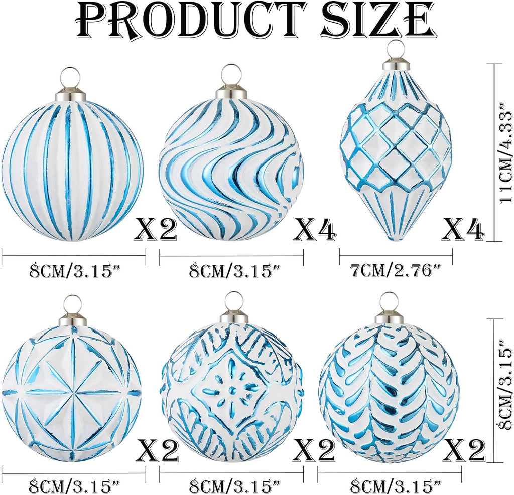 16Pcs Vintage Rustic Christmas Ball Ornaments - Large Shatterproof Neutral Christmas Ornaments Set Farmhouse Christmas Decor for Xmas Tree Home Party Holiday (Blue)