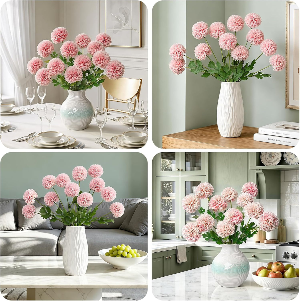 Artificial Flowers Faux Mums, Real Looking Flores Artificiales Para Decoration, Faux Flowers Silk Chrysanthemum -28.34'', Pink Flowers Artificial for Decoration Indoor, Table Centerpieces(4, Pink)