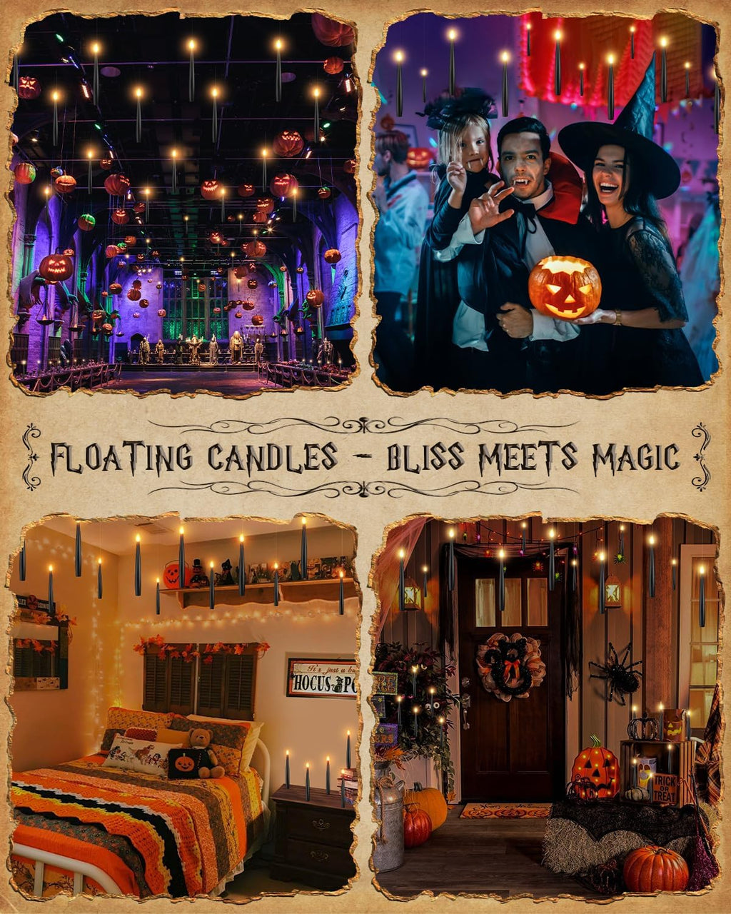 TLPUHU Floating Candles with Wand,12 Pcs Black Flameless LED Taper Candles