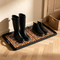 BEHERO Boot Tray Shoe Mat Decorative Patterned, Rubber Boot Matt Tray Indoor and Outdoor Use, 16" x27.5" Shoe Cleaning Mat Non-Slip, Shoe Storage Waterproof with Artistic Prints for Entryway(Brown)