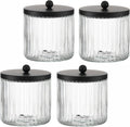 KMwares 4-Pack Glass Qtip Holder Dispenser Set for Cotton Ball, Swab, Round Pads, Floss Picks - Bathroom Canister Storage Organization and Vanity Makeup Organizer(Clear-4)