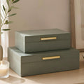 Decorative Storage Boxes with Lids - Set of 2 PU Leather Organizer Bins