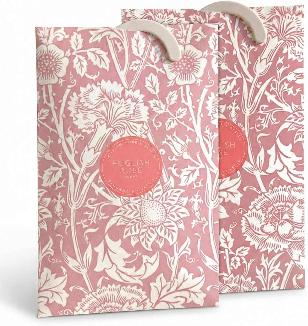 The Master Herbalist Scented Wardrobe Freshener Sachets in a William Morris Design. Available in Lavender, Sandalwood, Rose, Lily and Lilac (Helebore Pink, Pack of 2)