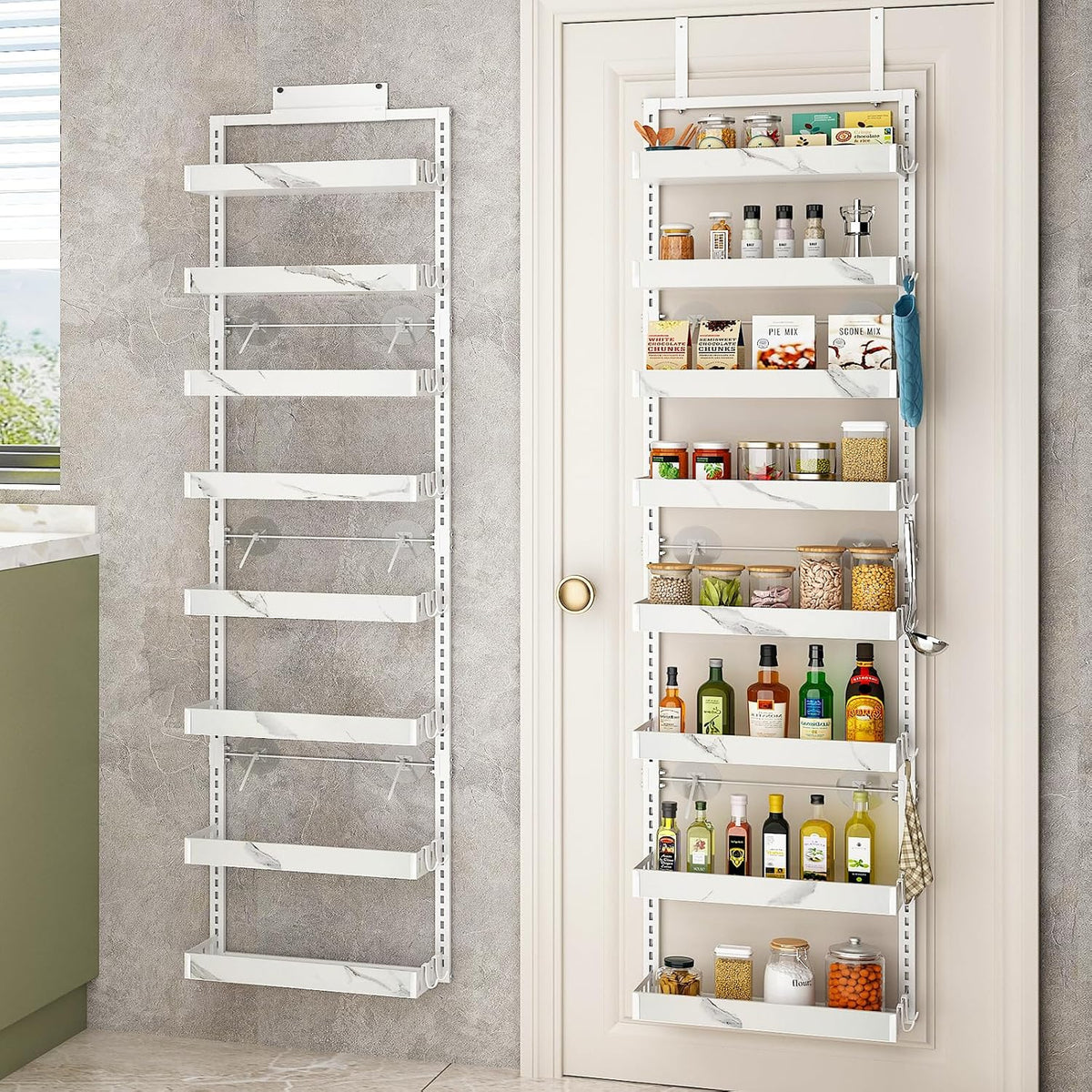 BUKFEN Over the Door Pantry Organizer, 2-IN-1 Door & Wall Mount Spice Rack