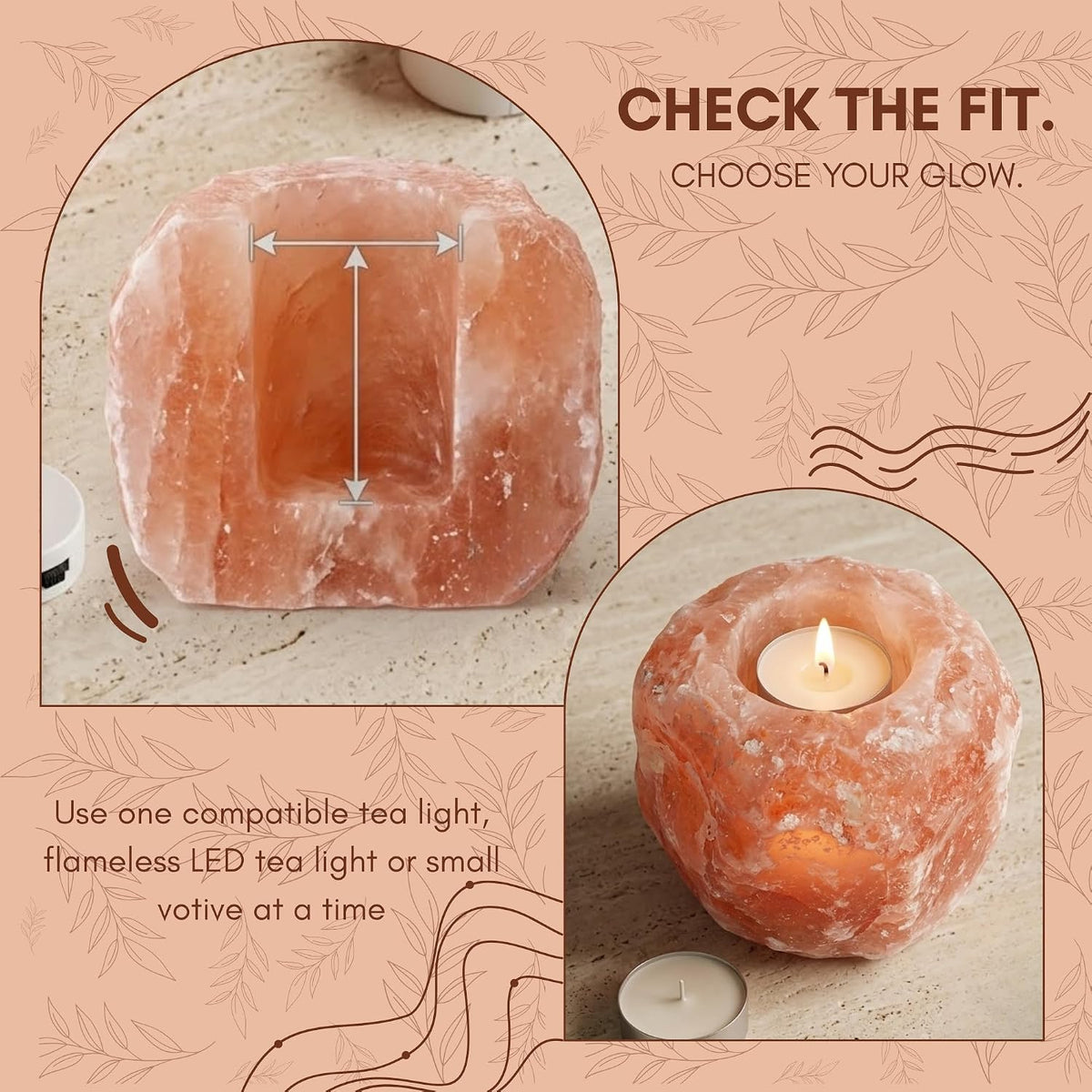 Pride of India Himalayan Pink Salt Tea Light Holder | Handcrafted Crystal Himalayan Rock Votive Candle Holder | Warm Amber Glow for Home Decor, Desk, Meditation & Yoga | Housewarming Gift