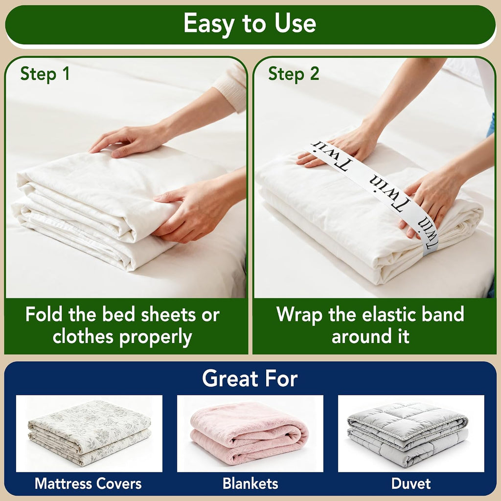 Queen Size Sheet Organizer Bands, 4 pcs Elastic Label Straps for Linen Storage, Closet Organization for Queen Size Bedding Sets