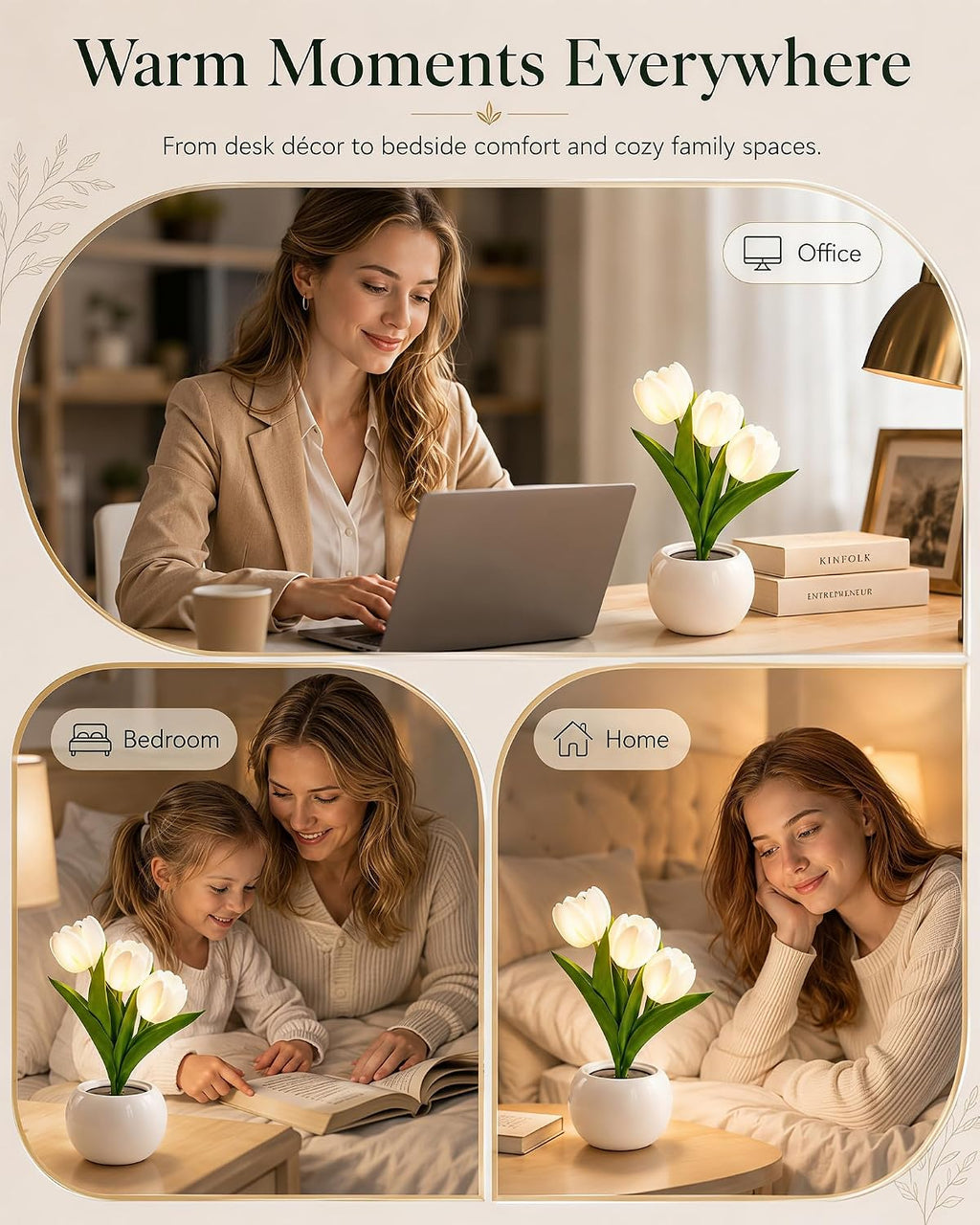 Tulip Flower Lamp LED Desk Night Light with Vase (White)