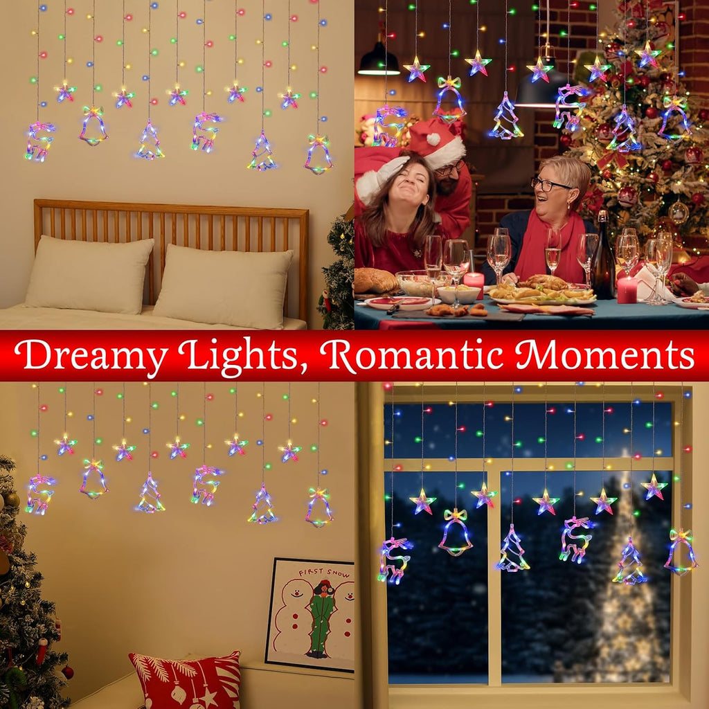 Lewondr 138 LED Christmas Curtain Lights with 6H Timer & 8 Modes