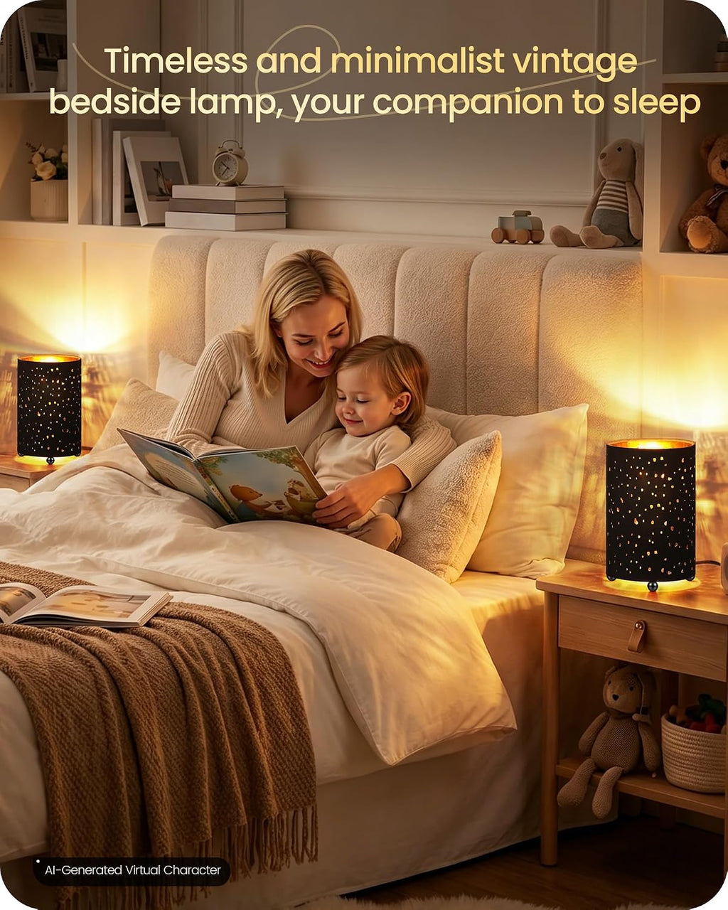 Black Table Lamps Set of 2, 8.1" Small Bedside Lamps Set of 2