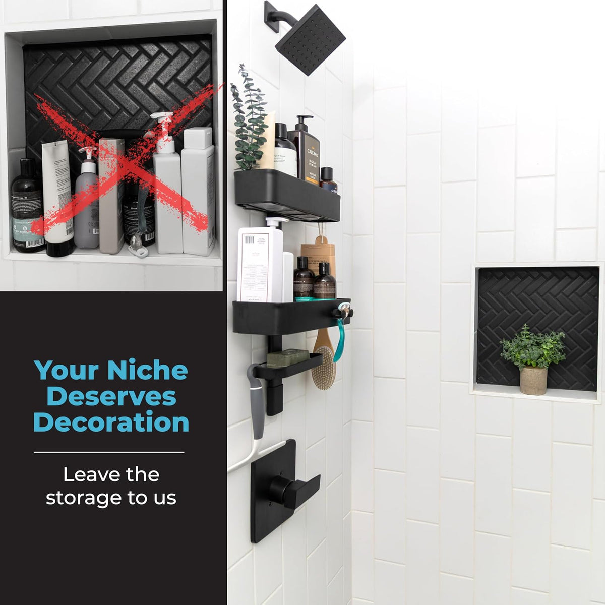 ShowerSMART Shower Caddy, Adjustable Shelves, Magnetic Hooks, Graphite