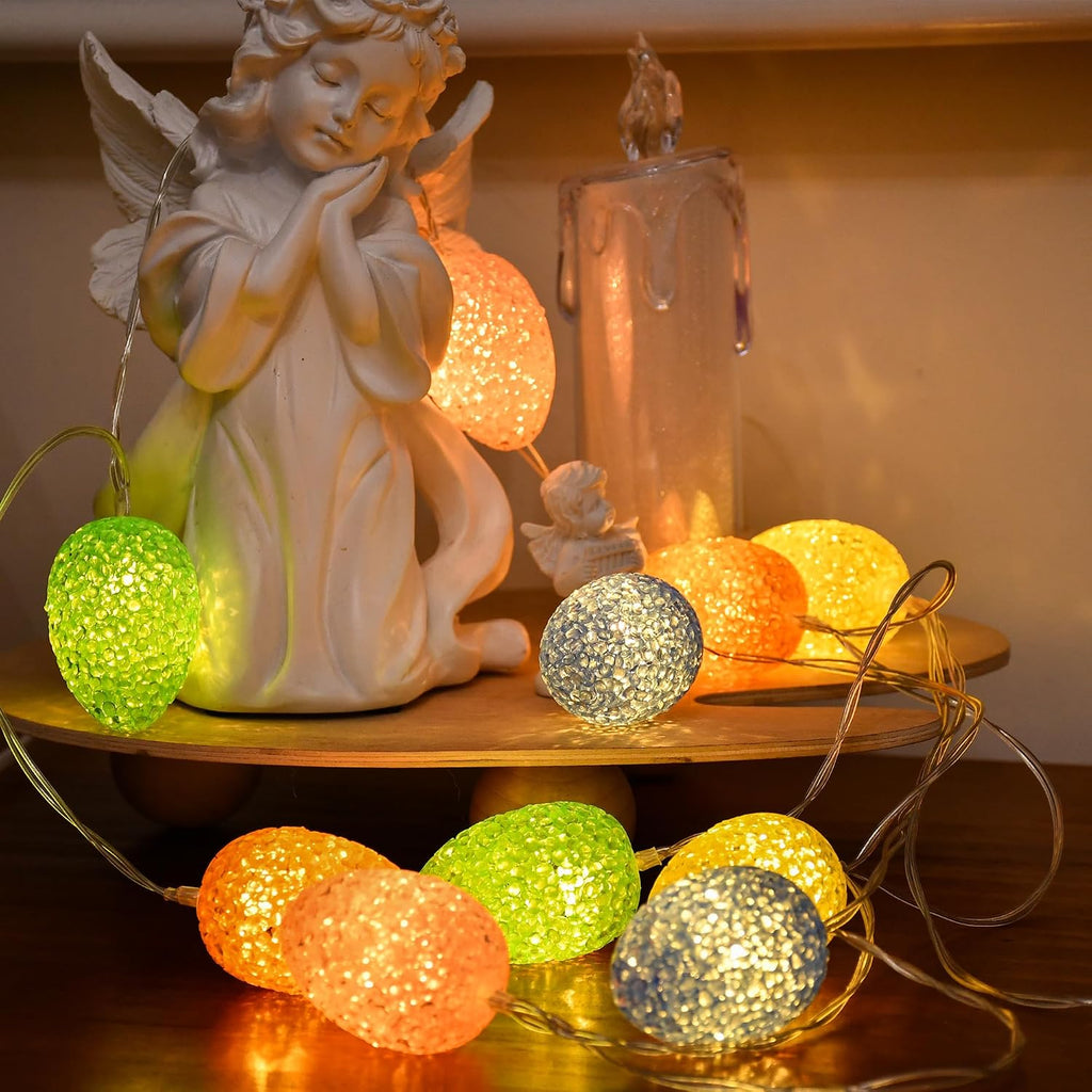 YOLIGHT Easter Decorations Egg Lights Fairy Light Battery Operated with Timer, 6.5ft 10 LED Easter Lights String for Table Home Tree Mantel Party Décor, Indoor & Outdoor