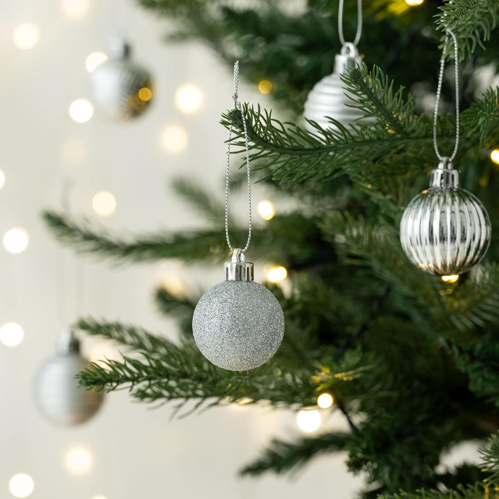 Valery Madelyn 1.6" Small Christmas Ornaments Tree Decorations Set, 24ct Silver Shatterproof Ball Hanging Ornament Bulk for Xmas Holiday Party Decor