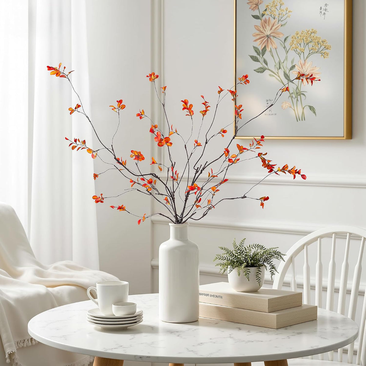 4PCS Artificial Orange Branches 47.2", Extra Long Faux Fall Stems for Tall Vase, Decorative Autumn Branches with Orange Leaves, Bendable Stems for Floor Vase Fall Home Decor
