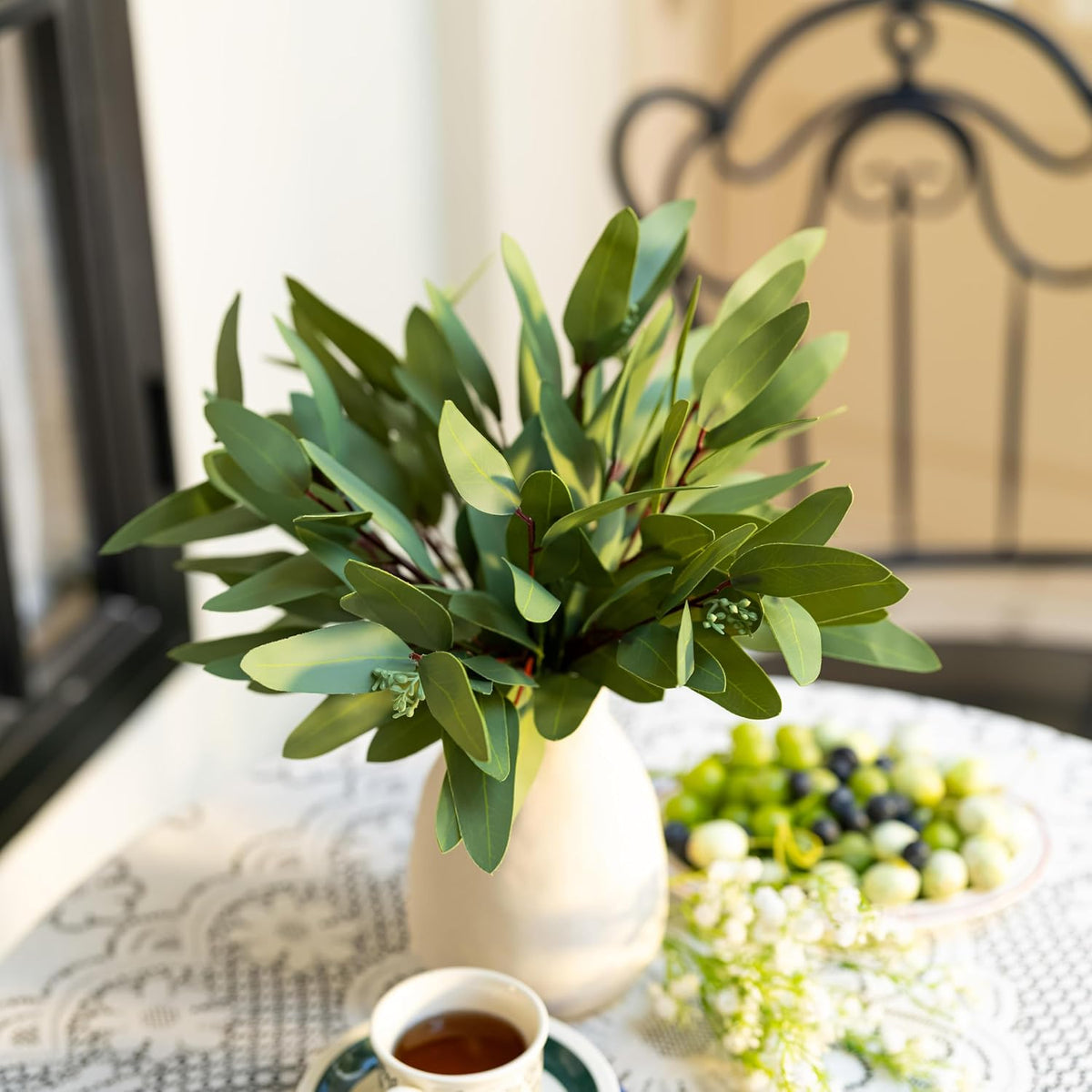 Avoeco 15-Piece Real Touch Faux Eucalyptus Stems, 15-Inch Seeded Branches