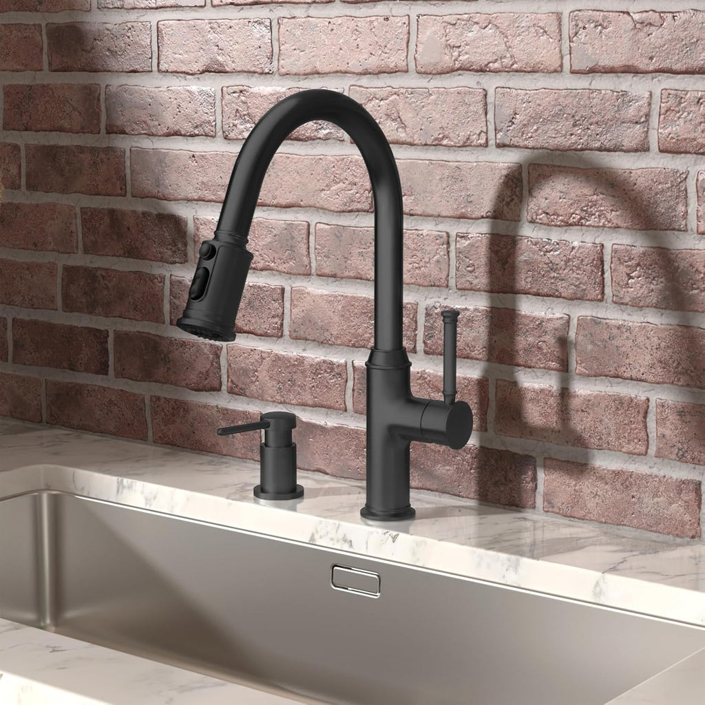 Lava Odoro Black Soap Dispenser for Kitchen Sink, Modern Brass Built in Countertop Pump Dispenser with 18 Oz Refillable Bottle, Kitchen Soap and Lotion Dispenser Spot-Free, Matte Black, KSD-21