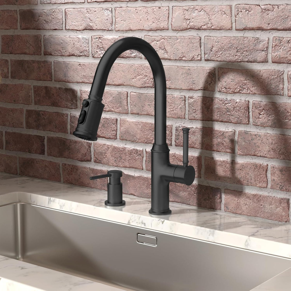 Lava Odoro Black Soap Dispenser for Kitchen Sink, Modern Brass Built in Countertop Pump Dispenser with 18 Oz Refillable Bottle, Kitchen Soap and Lotion Dispenser Spot-Free, Matte Black, KSD-21