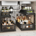 2 Pack 21IN-Depth Under Sink Organizer With Next-Gen Ball-Bearing Slides,2-Tier Precision Mesh Pull Out Cabinet Storage for Bathroom&Kitchen,Height Adjustable Drawers Shelf,Anti-rust-Black