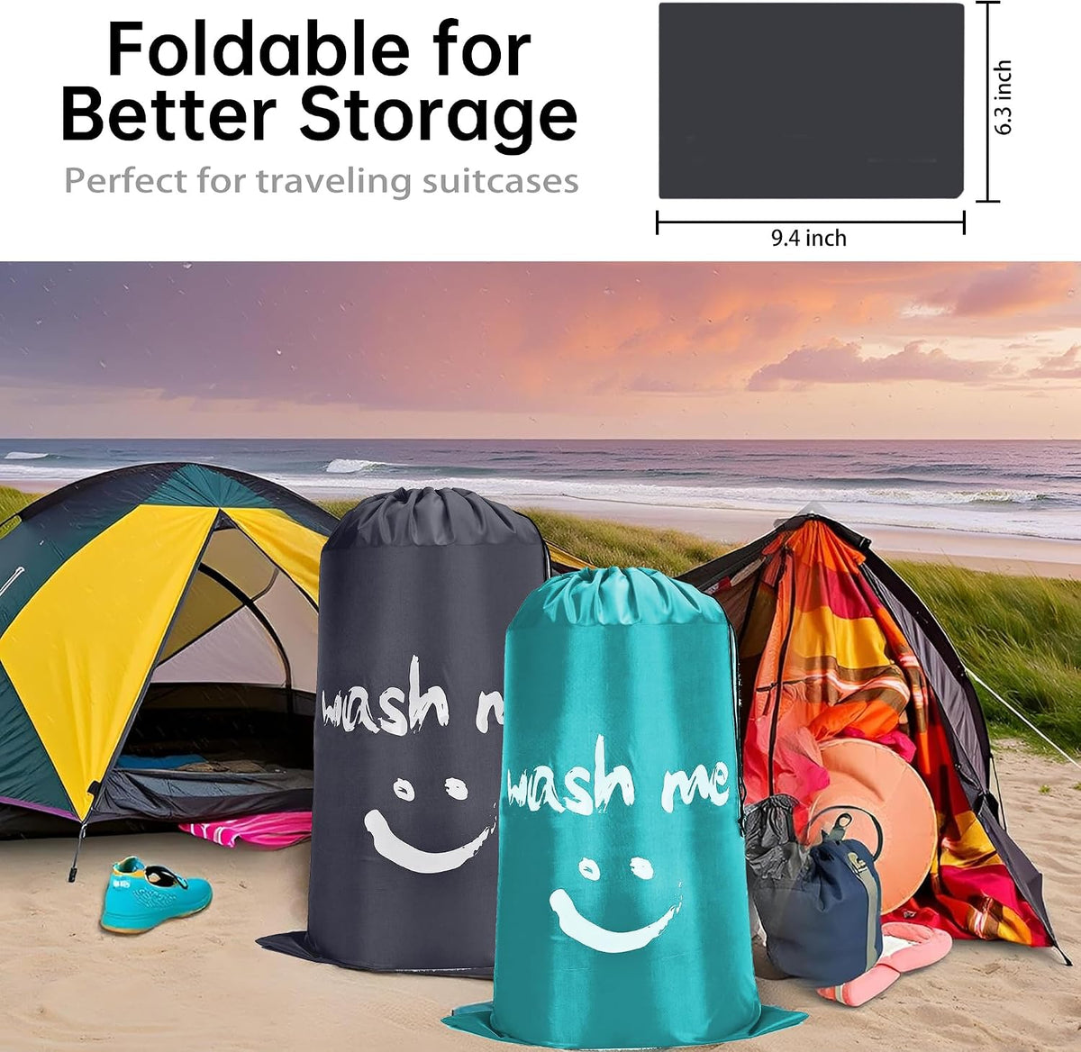 4 Piece Drawstring Travel Laundry Bag, Large Laundry Bag, Men's and Women's Dirty Laundry Travel and Gym Bag, Waterproof Wetproof Bag，Smiley Face