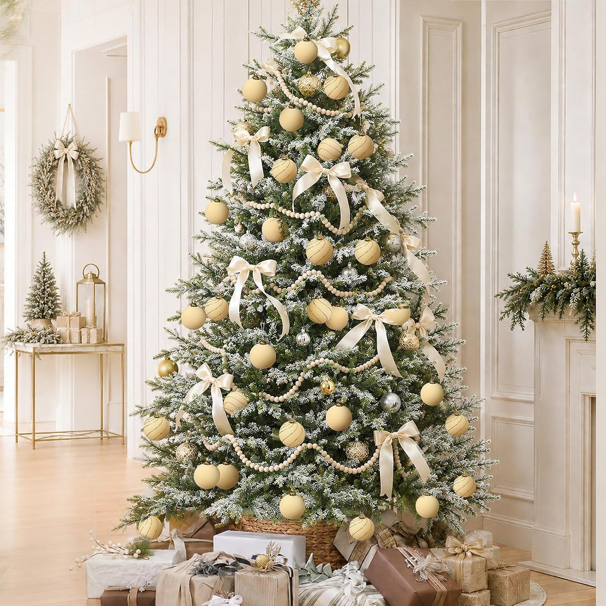 16 Pcs Beige Velvet Christmas Ball Ornaments, Flocked Tree Decorations