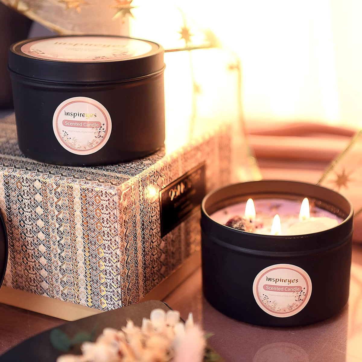Crystal Soy Candles Set, 3 Wick 19 oz Soy Wax Scented Candle for Meditation