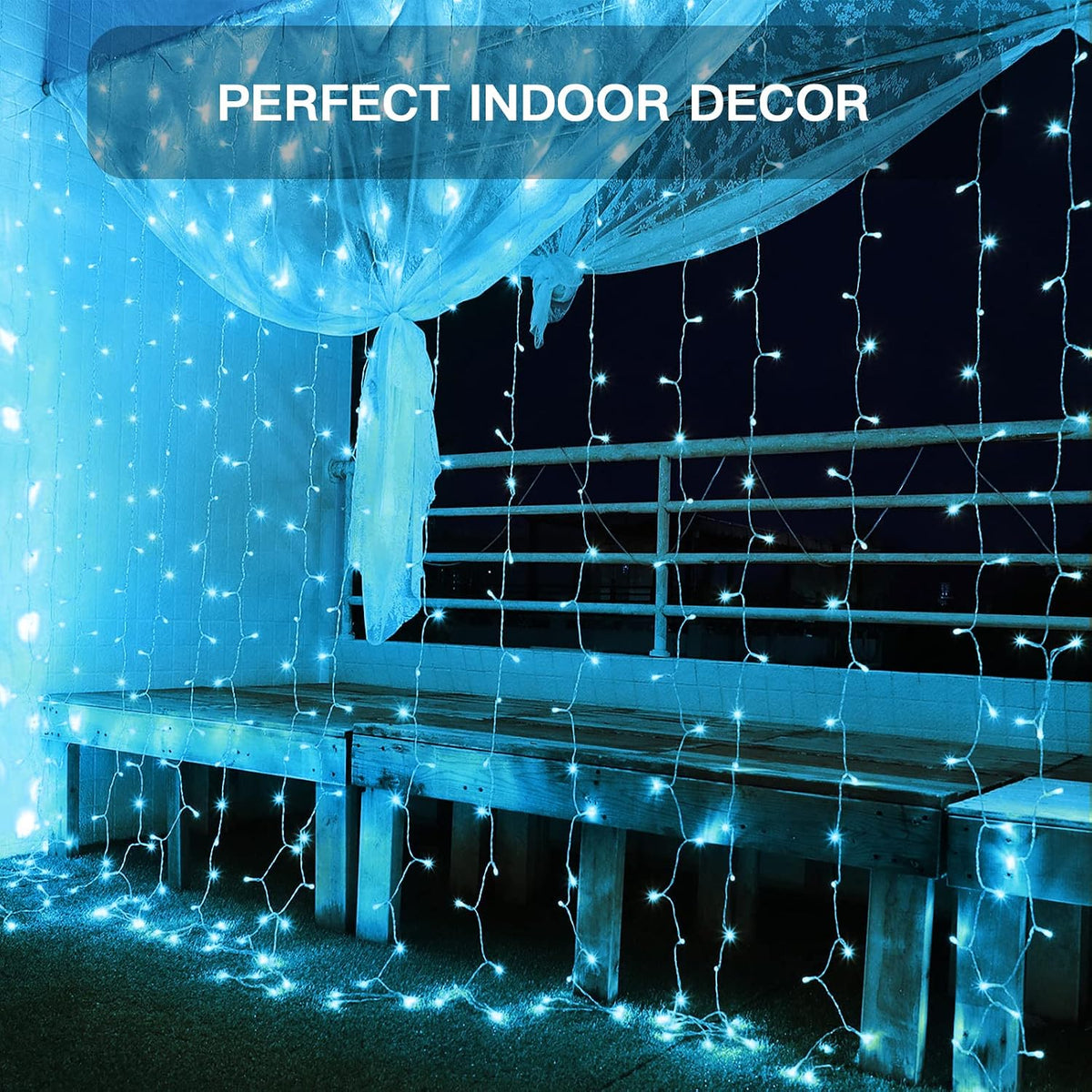 suddus Curtain Lights for Bedroom, 200 Led 6.5ft x 6.5ft Hanging String Lights Outdoor, Fairy Curtain Lights for Backdrop, Window, Wall, Wedding, Party, Garden, Porch, Birthday Decor Aqua