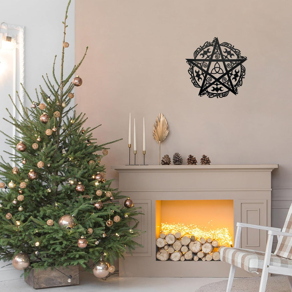 AWISBI Witchy Wall Decor, Triple Moon Pentagram Metal Art for Gothic Home