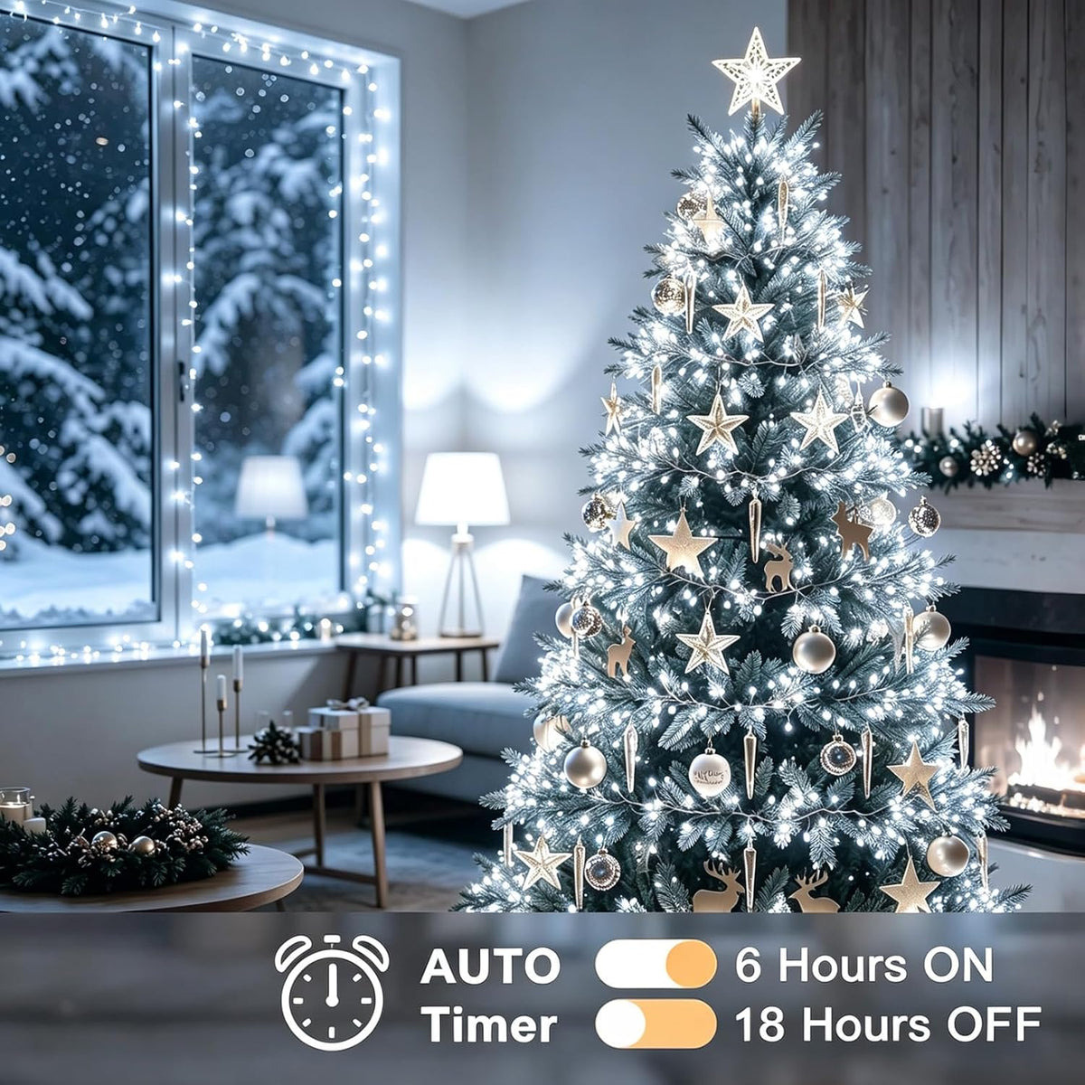 Fairy Lights Battery Operated with Timer Function, 10FT 200 LEDs Firecracker String Lights, Cool White Waterproof Silver Wire Cluster Lights for Bedroom, Wedding, Christmas, Party, Home Decor